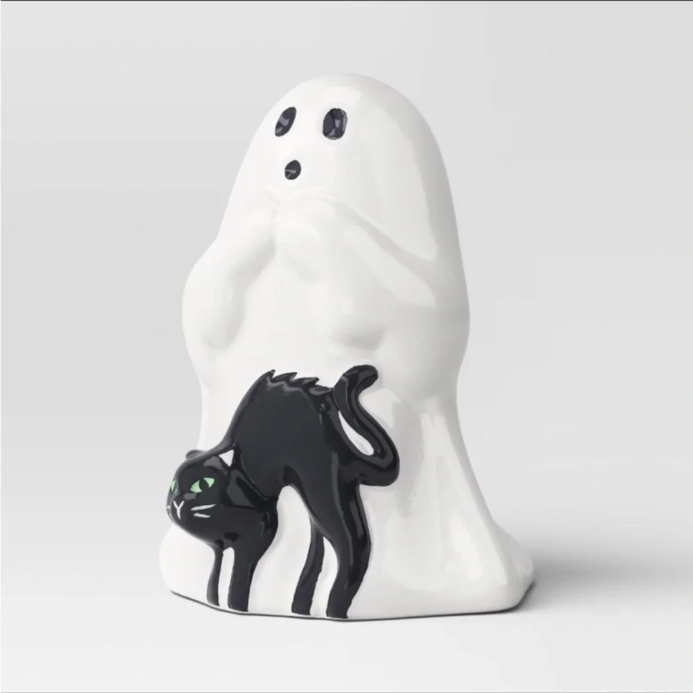 NWT Target Hyde & EEK! Halloween White Ghost Black Cat Viral Ceramic Figurine